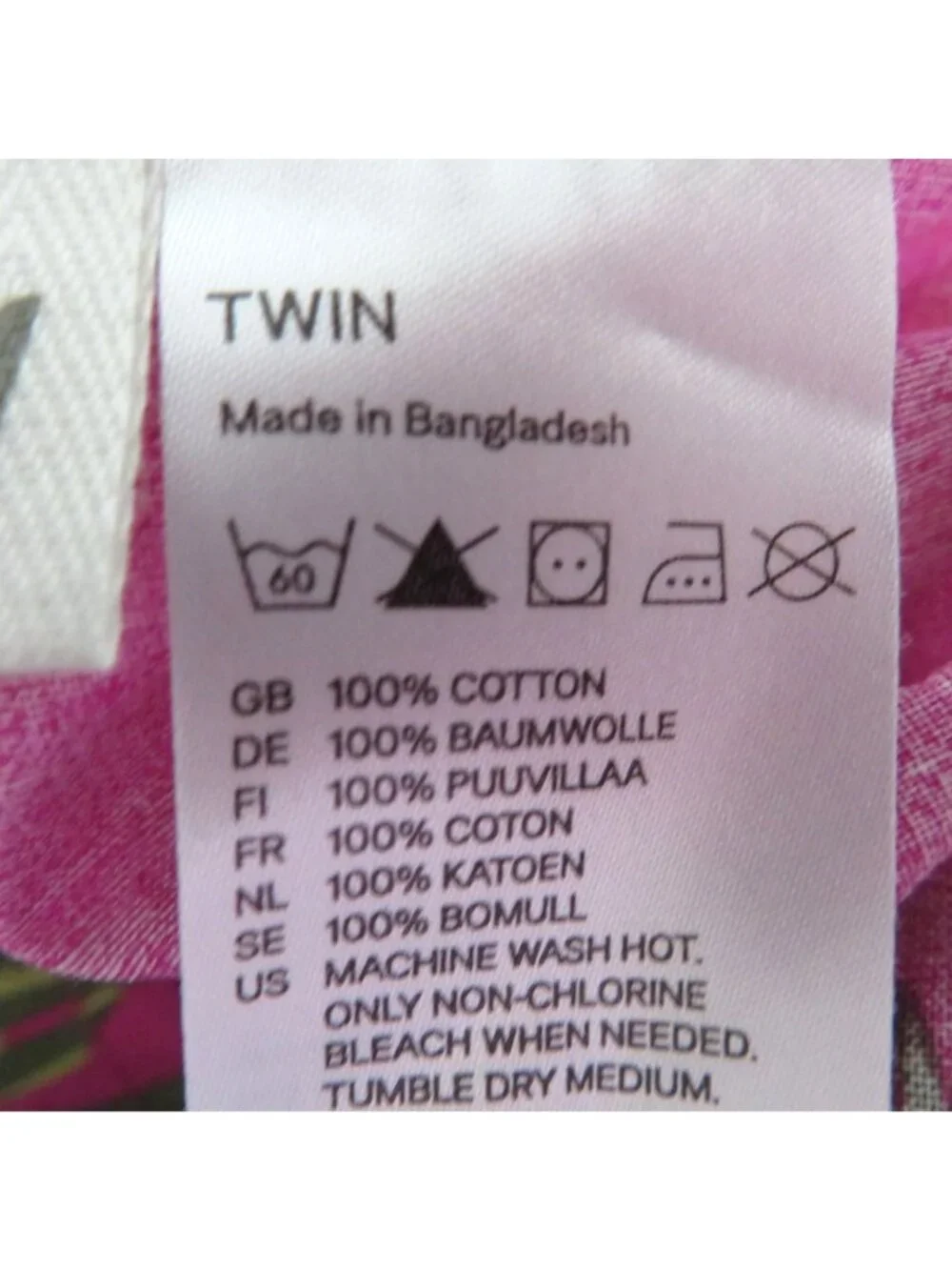 New H&M Twin Floral Duvet Cover Set Vibrant Pink Multicolor Flowers 100% Cotton